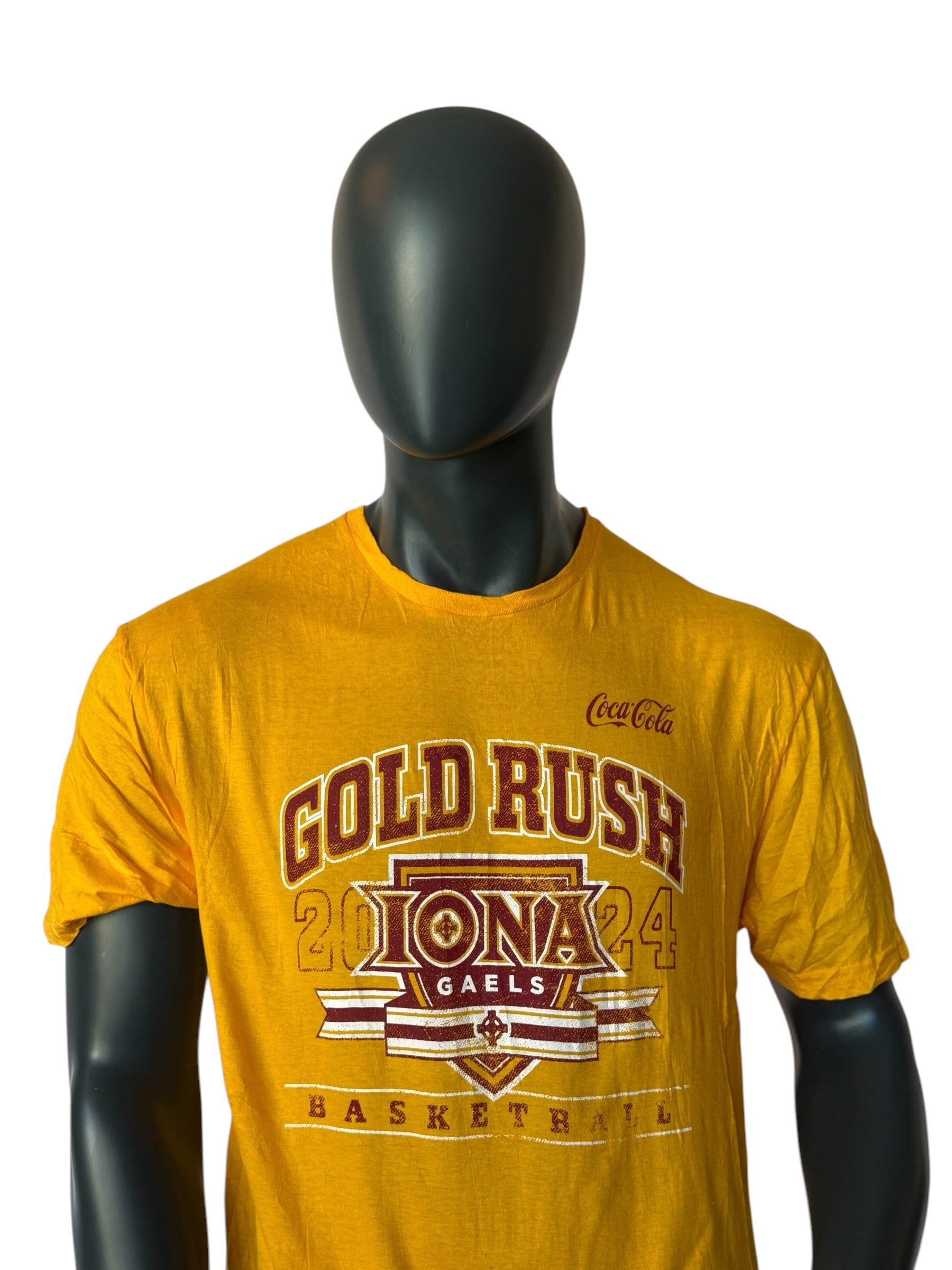 Vintage Coca Cola Iona Gaels Gold Rush Basketball T Shirt Gelb NCAA